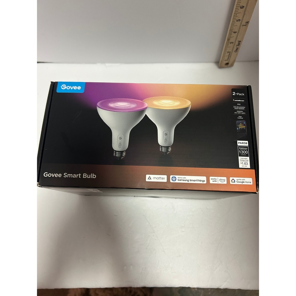 Govee Smart Bulb PAR38 2-Pack Matter RGBIC Outdoor LED Floodlight 1300LM H64A1